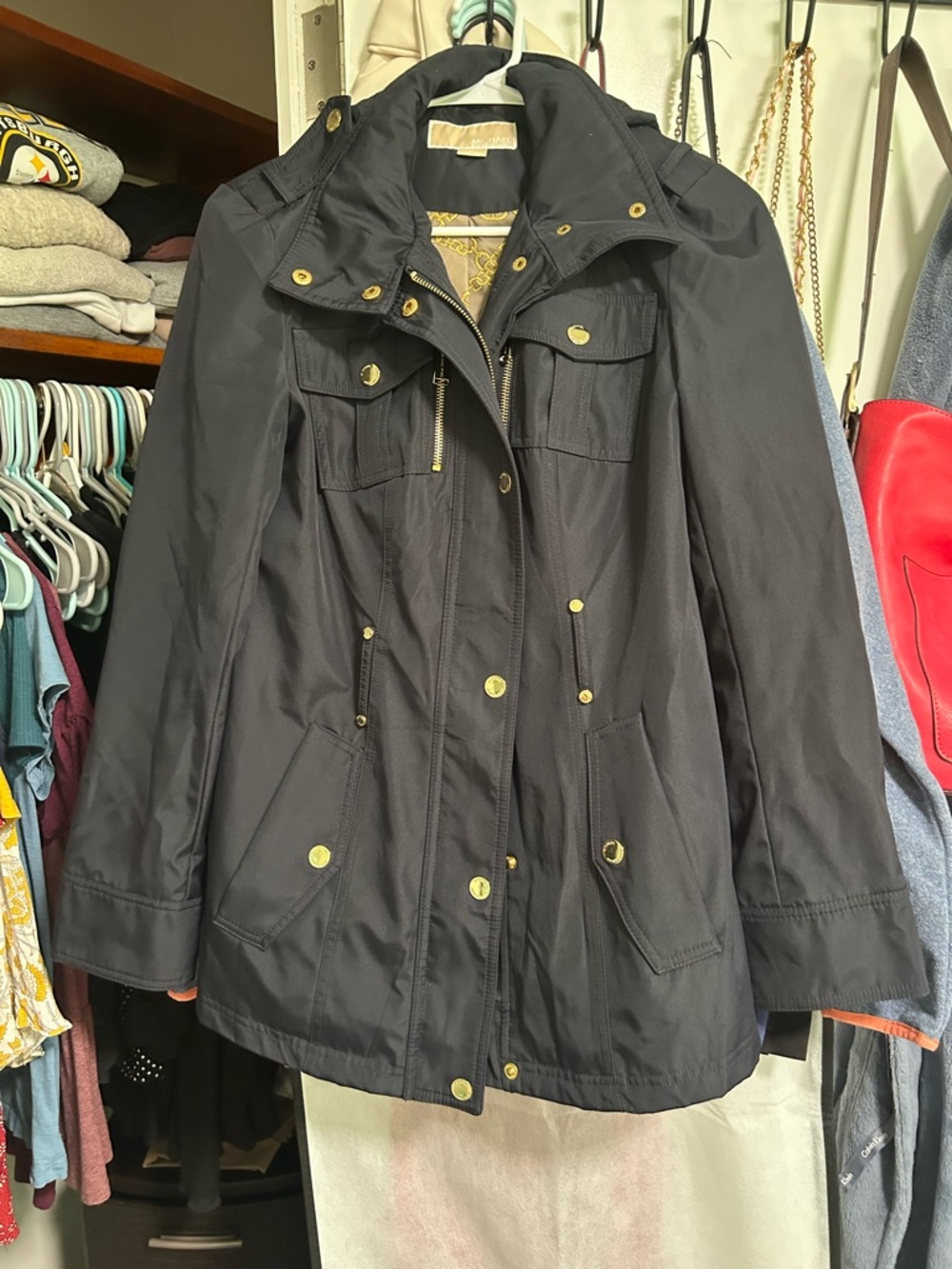 Michael Kors Black Utility Jacket with Gold Hardware